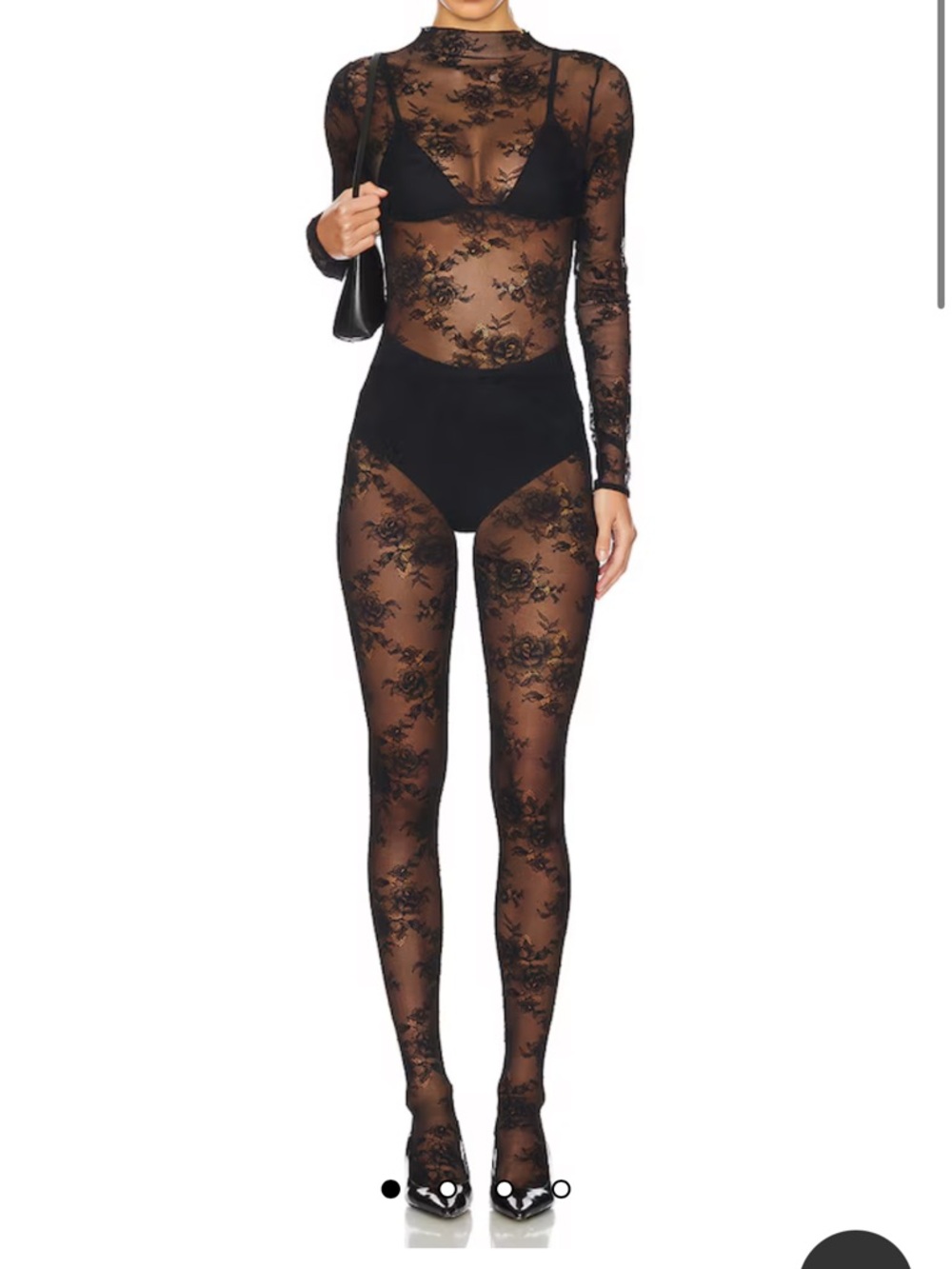 NBD Black Sheer Lace Long-Sleeve Jumpsuit